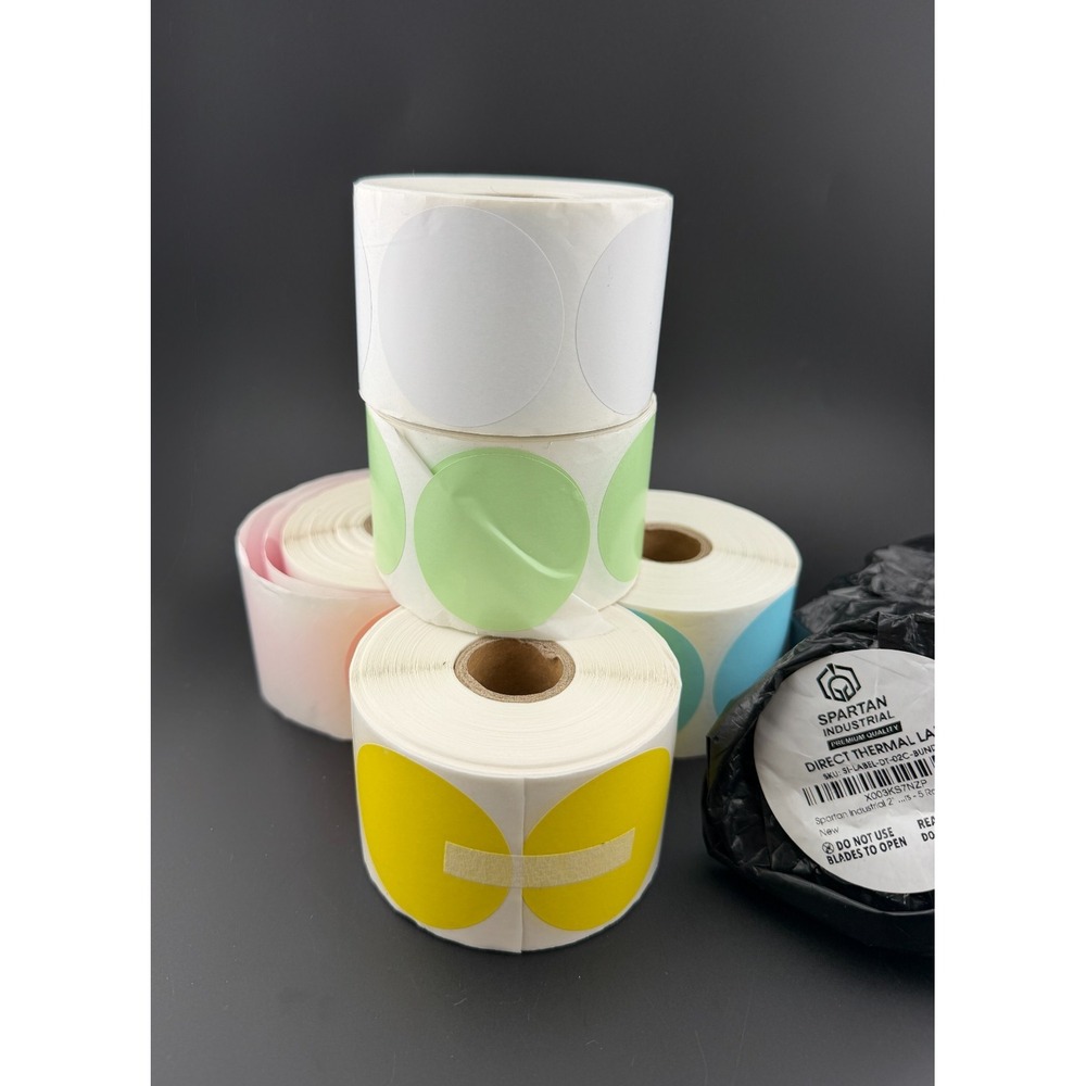 Opened Spartan Industrial Direct Thermal 2" Labels 5 Colored rolls of 750